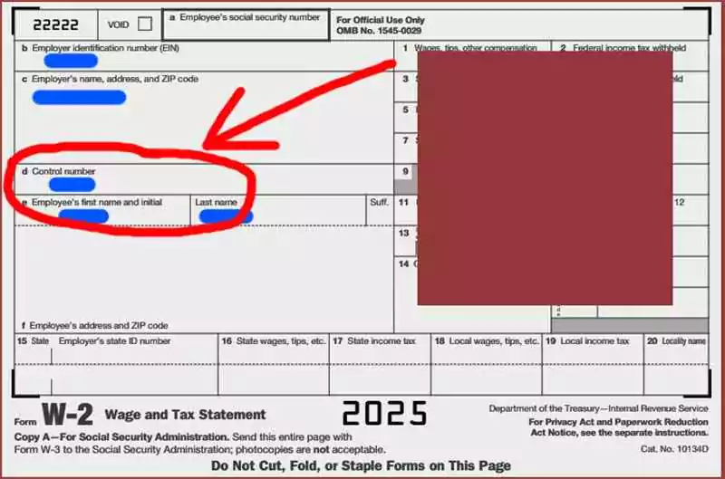 control number on a W2