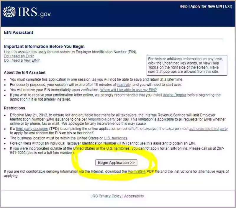 Get an Employer Identification Number step 2